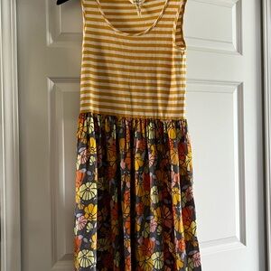 Matilda Jane Yellow Striped and Floral Dress begins summer sunset